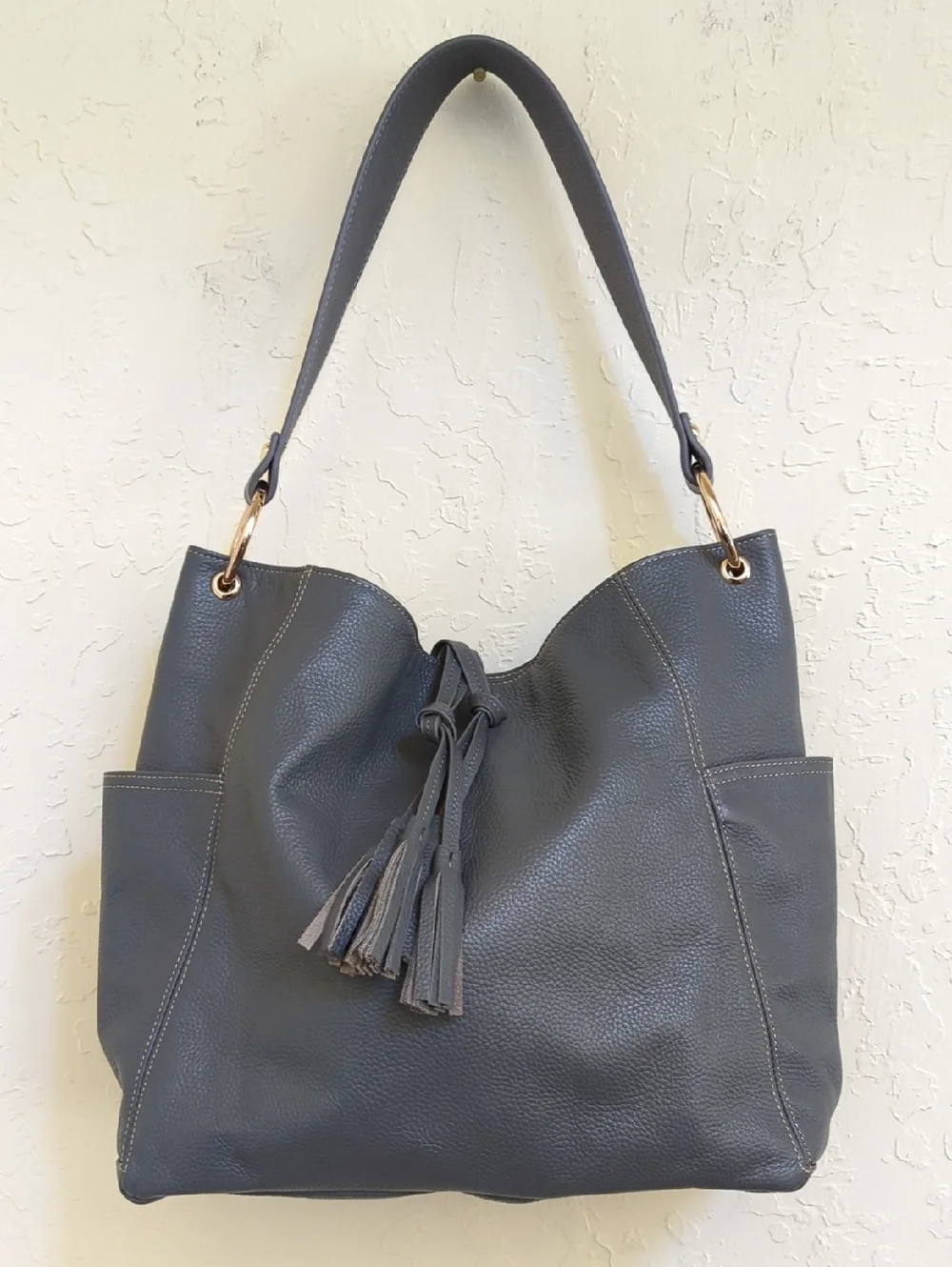Laggo Gray Julia Leather Tassel Hobo Bag